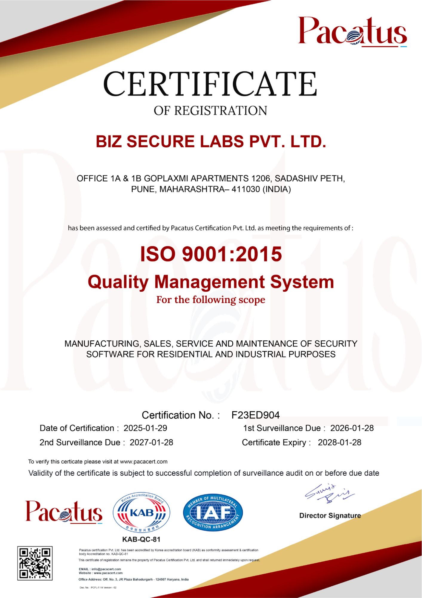 ISO 9001:2015 Certificate
