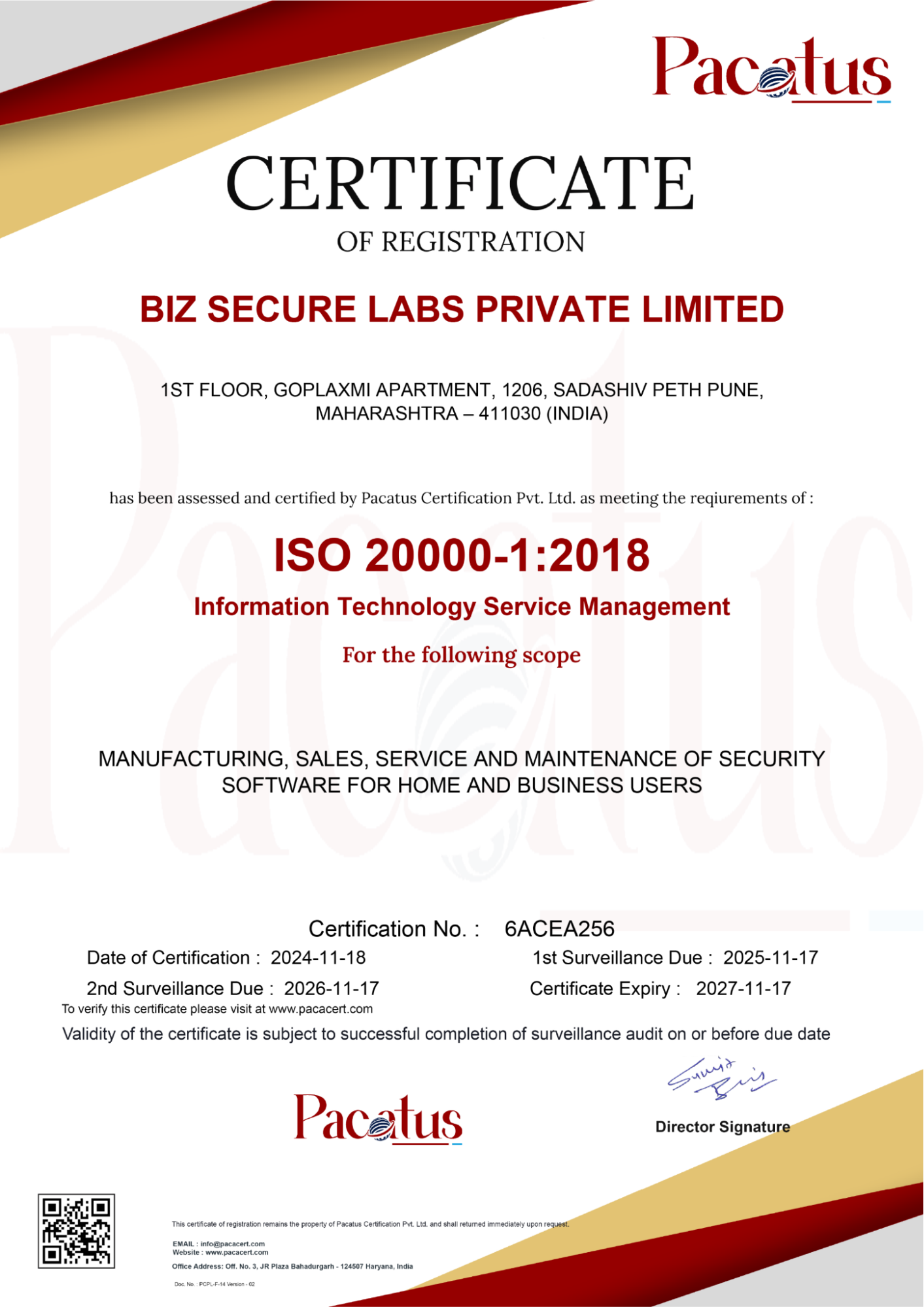 ISO 20000-1:2018 Certificate